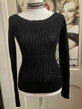 Guess Black Open-Knit Scoop Neck Sweater
